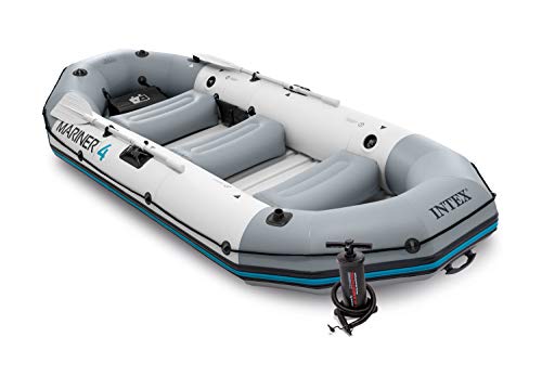 Intex Mariner 4, 4-Person Inflatable Boat Set with Aluminum Oars and High Output Air-Pump (Latest Model)